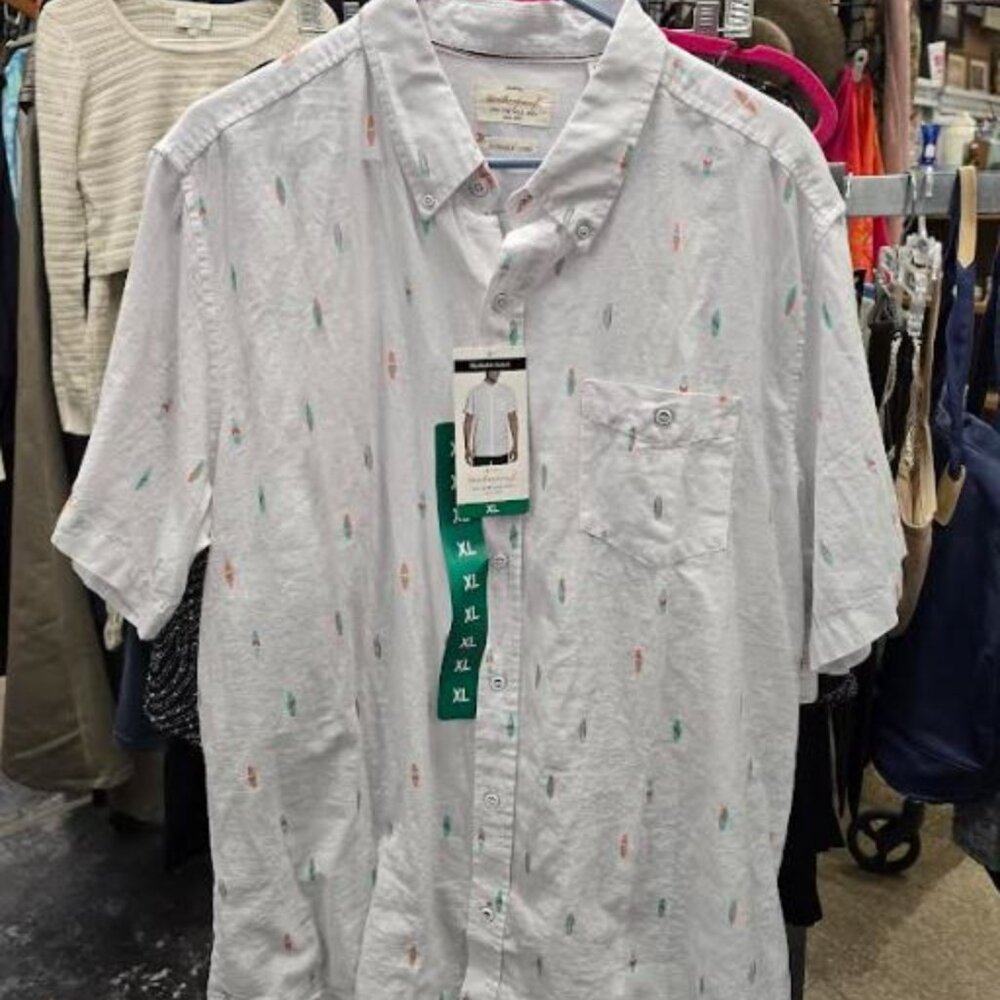 Men's NWT Weatherproof Vintage Linen Blend Colorful Button Down SS Size XL Shirt